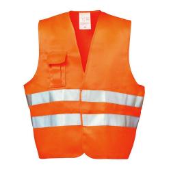 Textil Warnweste "ALFONS" - orange - EN 471/2 - 80% PES - 20% CO - mit Taschen - Klettverschluss - Größe L (54-65)