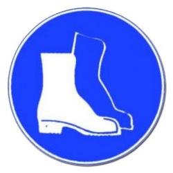 Resztki - znak licytacji - "noszenie butów ochronnych" - Ø 100 mm - długie fotoluminescencyjne - zgodnie z DIN 67510