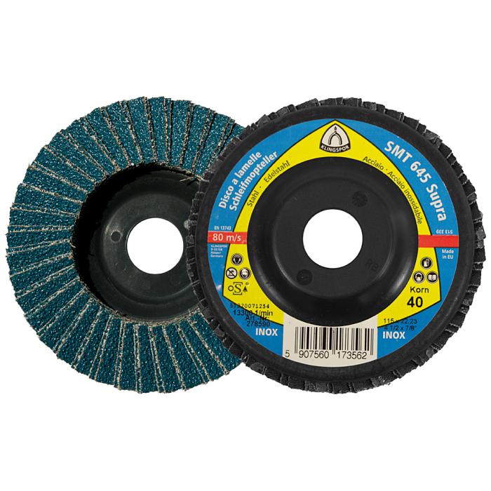 Abrasive mop discs SMT 645 - diameter 115 mm - bore 22.23 mm - grain 40 to 80 - pack of 10 - price per pack