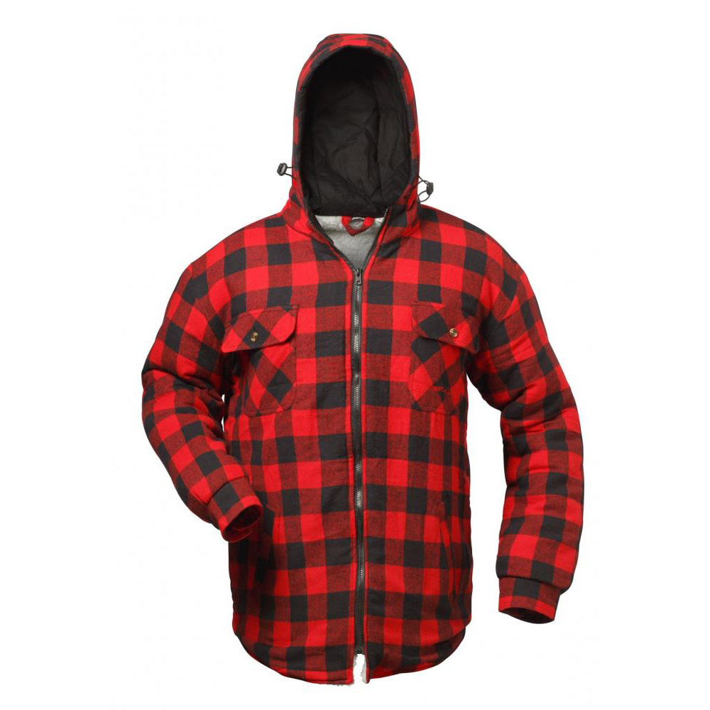 Termoskjorte - "OREGON" - med hætte - rød/sort ternet - størrelse S-XXXL - vævet flannel af høj kvalitet