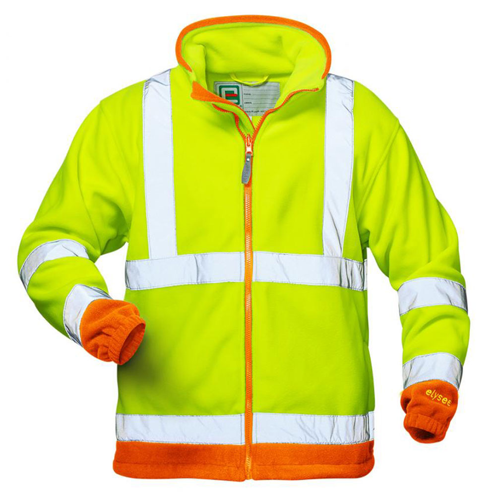 High-visibility fleece jacket "LEO" - size S to XXXL - fluorescent yellow/fluorescent orange - 2 side zipper pockets