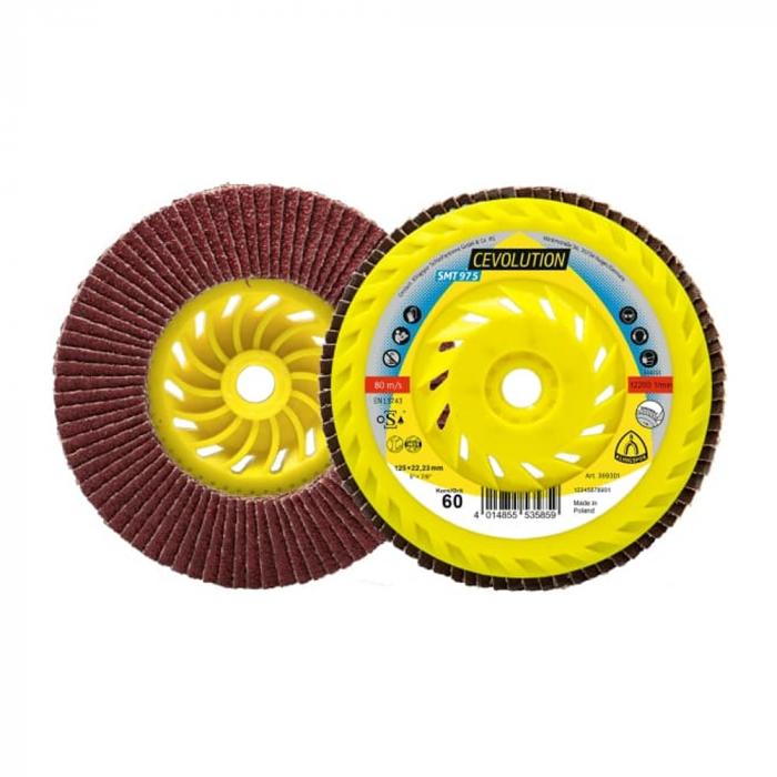 Abrasive mop disc for steel SMT 975 Special CEVOLUTION - Ø 125 mm - bore 22,23 mm - grit 40 to 80 - convex, M14 - pack of 10 - price per pack