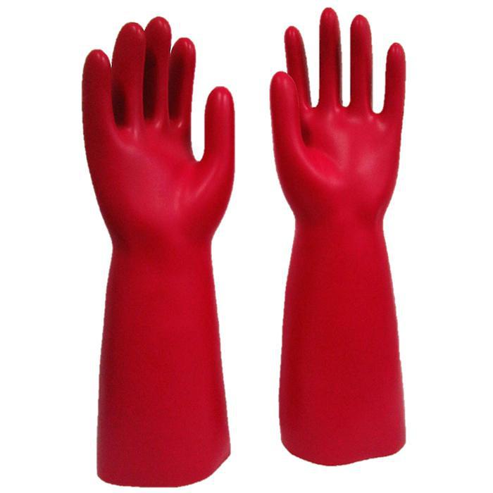 Isolerende handsker i henhold til EN 60903 - Klasse 1 - 7500 volt - Størrelse 8 til 10 - Farve rød - Pakke med 10 par - Pris pr.