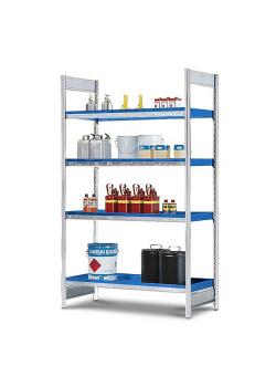 Hazardous material shelf GRW 1360 - base area - 1360 x 640 x 2000 mm - 4 steel trays - for water-polluting substances