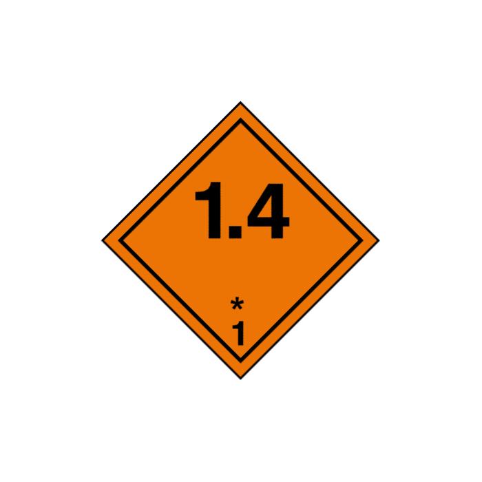 Znak  transportu materiałów niebezpiecznych"Materiały wybuchowe - Kategoria 1- Podkategorie 1.4" - 5, 10, 20, 25, 30 lub 40 cm