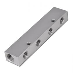 Barra di distributore a 4 fori - alluminio - scarichi unilaterale - 16 bar