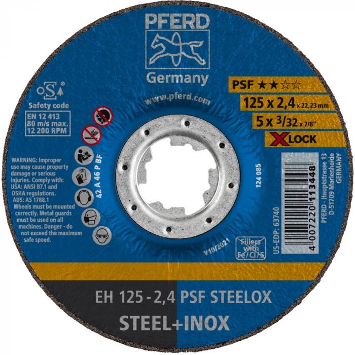 PFERD skjæreskive EH - PSF STEELOX / X-LOCK - utenfor Ø 115 og 125 mm - X-LOCK klemmesystem (22,23) - PU 25 stk - Pris per PU
