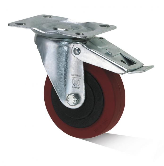 Drejeligt hjul - gummihjul - varmebestandigt. - Hjul Ø 100 til 150 mm - Konstruktionshøjde 128 til 202 mm - Bæreevne 60 til 100 kg