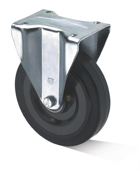 Fastrulle - med plate - elastisk massiv gummihjul