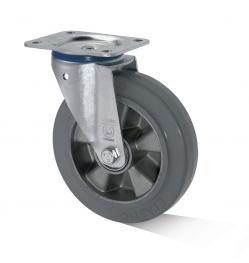 Roulette pivotante - en caoutchouc élastique plein - Ø de la roue 100 à 250 mm - hauteur totale 125 à 290 mm - capacité de charge 180 à 400 kg