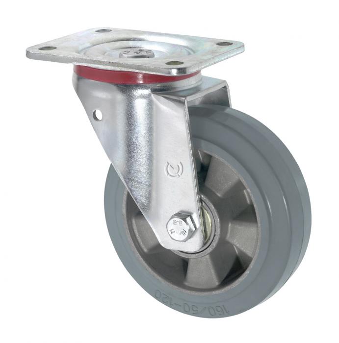 Drejeligt hjul - elastisk massivt gummihjul - hjul Ø 125 til 200 mm - konstruktionshøjde 155 til 245 mm - bæreevne 200 til 400 kg