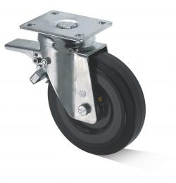 Styrerulle for tunglast med bremse - med plate- elastisk solid gummihjul