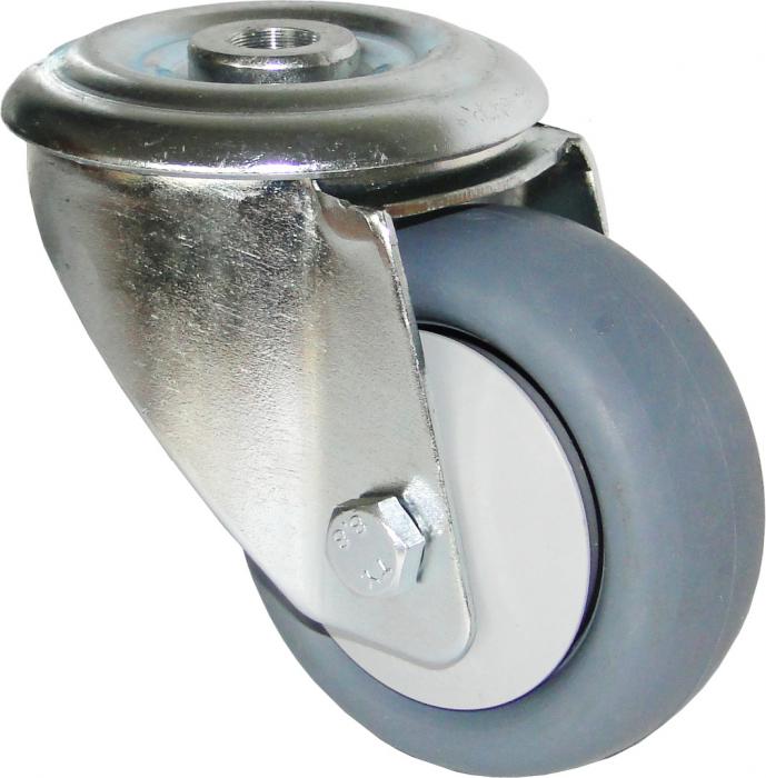 Roulette pivotante - avec fixation à oeil - en caoutchouc thermoplastique - Ø de la roue 80 à 200 mm - hauteur totale 100 à 235 mm - capacité de charge 80 à 220 kg