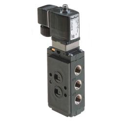 3/2 och 5/2 vägs pneumatisk ventil - typ 6519 - normalt öppen - mässing - G 1/4" - 2 till 10 bar - 24 och 230 V