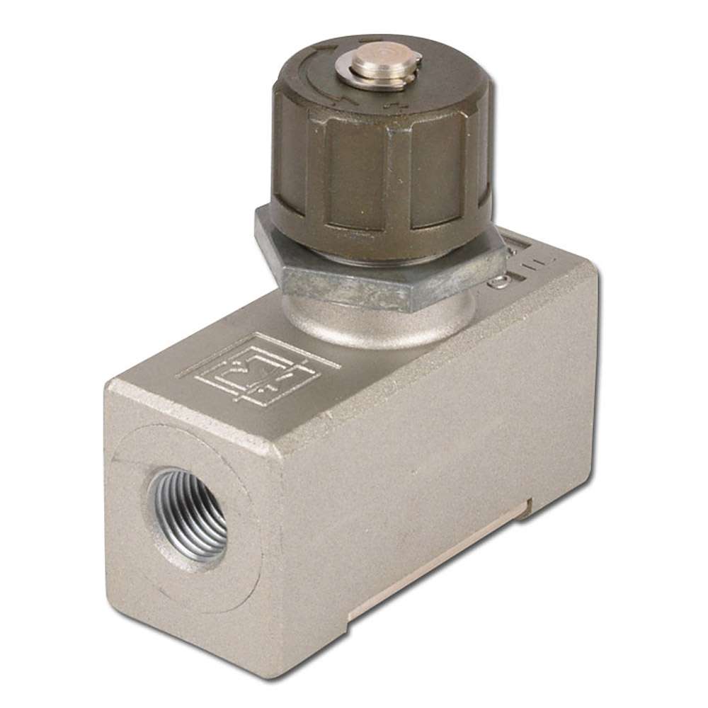 Strømningskontrollventil - MS - til 1670l/min - G 1/4" til 1/2" - fornikl. - Opp til 10 bar - med låsemutter