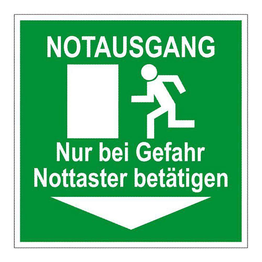 Fluchtwegzeichen "Notausgang Nur bei Gefahr Nottaster betätigen" 10cm-40cm