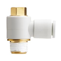 KQ2V innskruingsalbue - messing/PBT - med tetningsring - slangediameter 4 eller 6 mm - M5-gjenger - pakke med 10 - pris per stykk