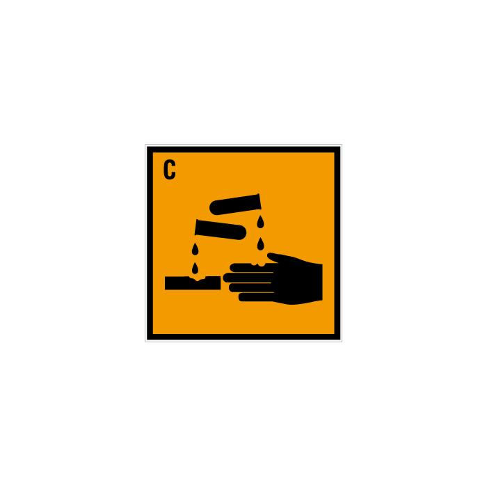 Hazardous material sign "Corrosive"- 50 mm to 400 mm LxWxH