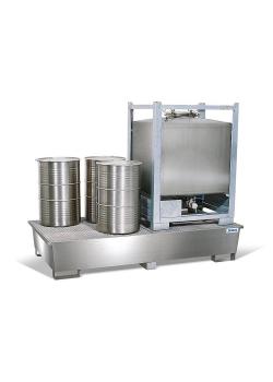 Vaschetta di raccolta pro-line - acciaio inossidabile - per 2 IBC á 1000 l - con griglia in acciaio inossidabile o zincata