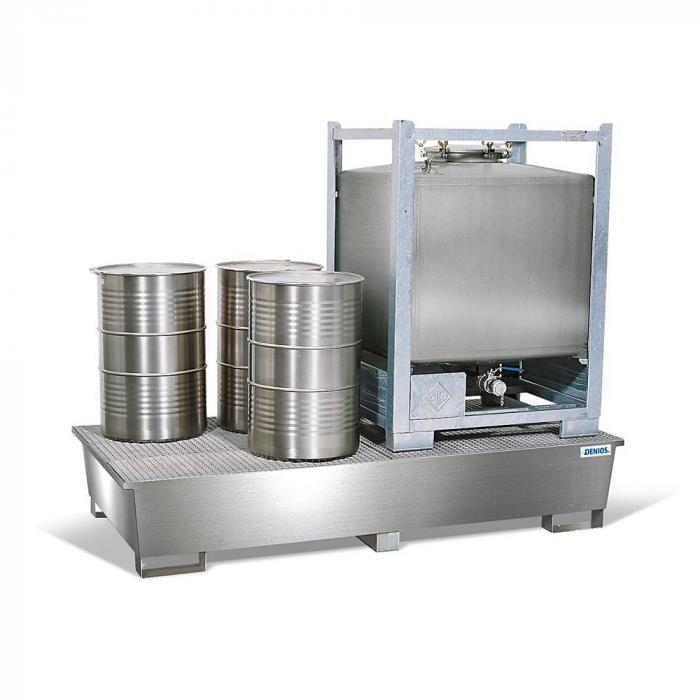 Vaschetta di raccolta pro-line - acciaio inossidabile - per 2 IBC á 1000 l - con griglia in acciaio inossidabile o zincata