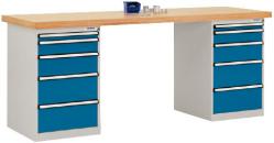 Workbench "Combi" - Workbench Board 40 mm - Lifting Capacity 2000 kg - 2 x 5 Dra