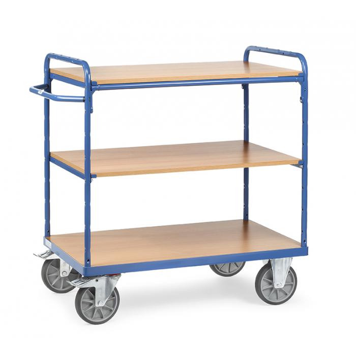 Shelved trolley - with 3 floors of wood - 600 kg