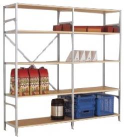 Storage Racks "Megaflex Light" - Height 2500mm - 6 Wood Shelves - Shelf Width 97