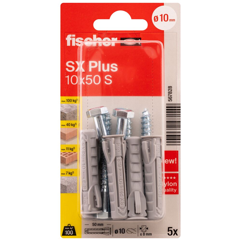 SX Plus expansion plug - Ø 4 to 14 mm - length 20 to 80 mm - with and without screw/hook - pack contents 2 to 200 pieces - price per PU