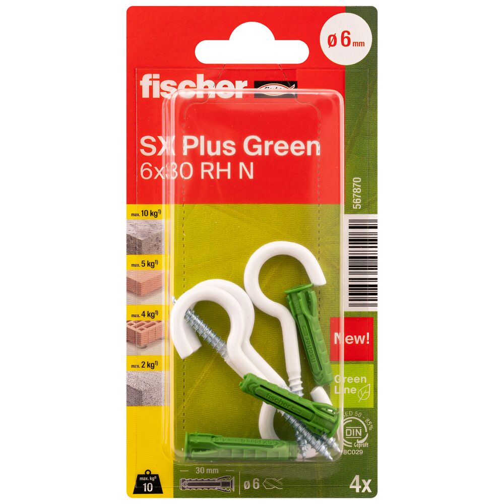 SX Plus Green expansion plug - Ø 5 to 12 mm - length 25 to 65 mm - with and without screw/hook - pack contents 3 to 90 pieces - price per PU