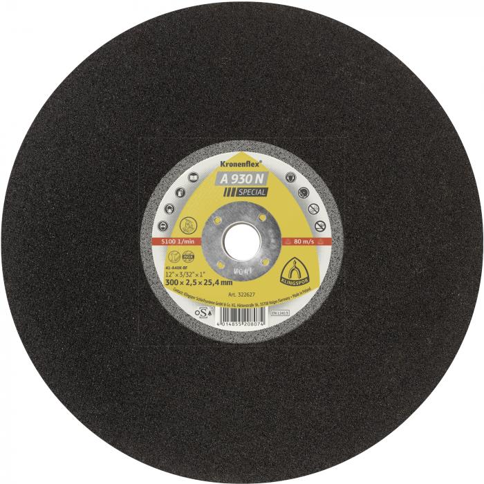 Large cutting disc A 930 N - diameter 300 or 350 mm - width 2.5 or 3 mm - bore 25.4 mm - pack of 10 - price per pack