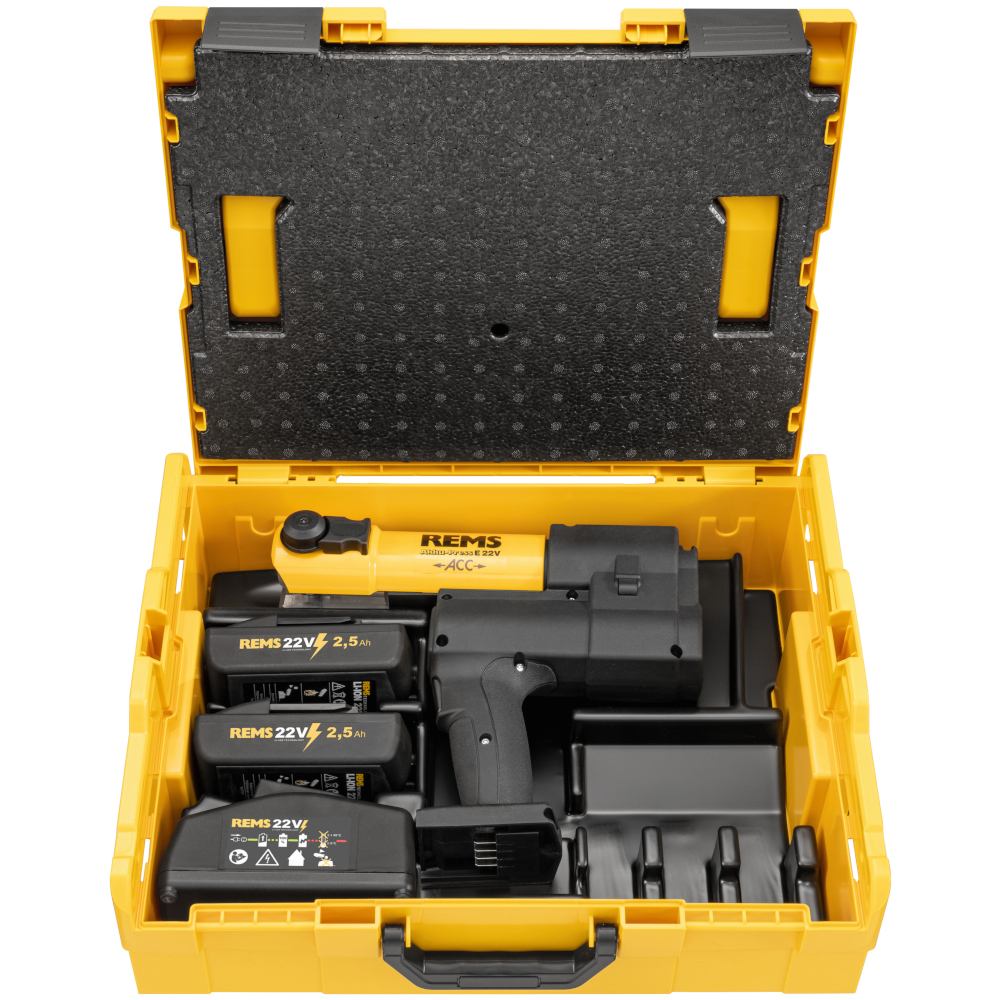 REMS Akku-Press E 22V ACC - Akkukäyttöinen radiaalipuristin 32 kN - Ø 10 - 108 mm - akun ja laturin kanssa tai ilman - L-Boxxissa