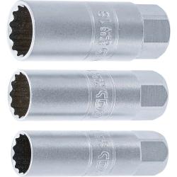 Zündkerzen-Einsatz-Satz Zwölfkant - 3-teilig - Antrieb Innenvierkant 10 mm (3/8 ") - Schlüsselweite 14 - 16 - 18 mm