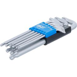Angle wrench set - T-profile for Torx screws - with ball end - T10 to T50 - 9 pieces