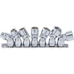 Zestaw kluczy nasadowych przegubowych - sześciokątny - napęd kwadratowy 10 mm (3/8") - SW 3/8" do 3/4" - 7 sztuk
