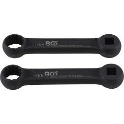 Engine mount ring wrench set - for Mercedes-Benz - 2 pieces - drive inner square 10 mm (3/8") - output drive 12 square SW 16 and 17 mm