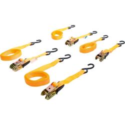 Ratchet strap set - 4 pieces - with hook and ratchet - width 25 mm - length 5.0 m - Yellow