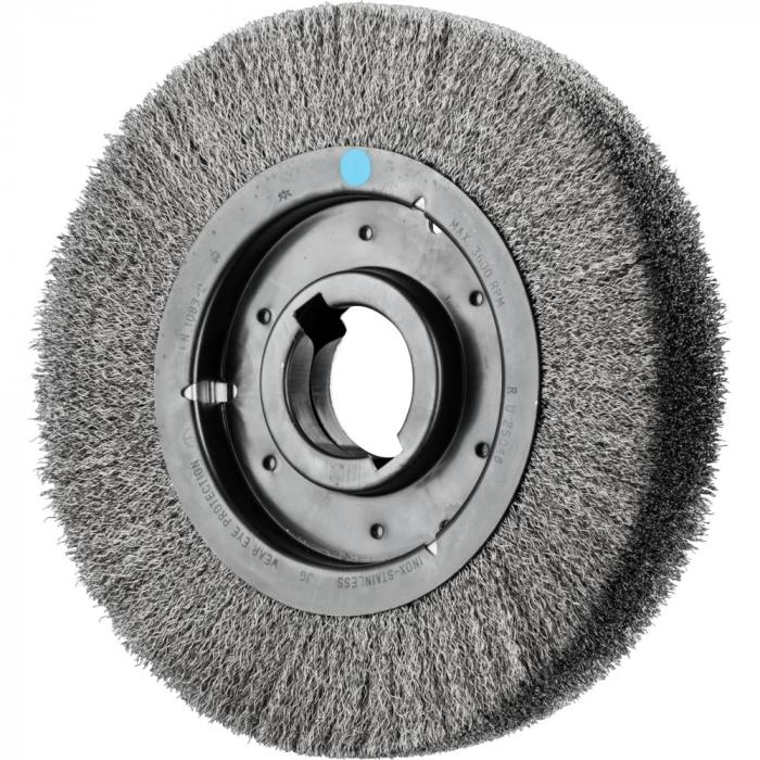 PFERD round brush RBU - untangled - wide - industrial use - INOX - outer ø 150 to 250 mm - bore ø 50.8 mm - socket / adapter AK 32-2 - trimming material ø 0.30 mm
