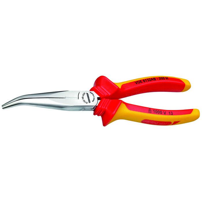 VDE needle nose pliers - sheath insulated - angled - chrome-plated