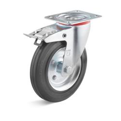 Drejeligt hjul - massivt gummihjul - rulleleje - hjul Ø 80 mm - konstruktionshøjde 100 mm - belastningskapacitet 50 kg