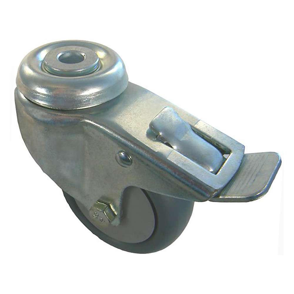 Dobbel styrerulle - kapasitet 70-110 kg - PP - senterhull - dobbelbremse - termoplasthjul med kulelager - fra Torwegge