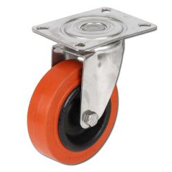 Zestaw kołowy skrętny ze stali nierdzewnej - Koło gumowe - Ř koła 100 do 125 mm - Wysokość konstrukcyjna 128 do 155 mm - Nośność 60 do 80 kg