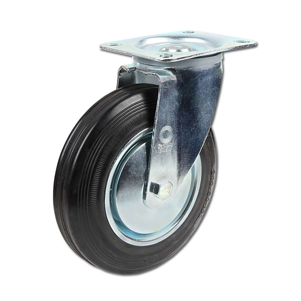 Svingbart hjul - gummihjul - rullelager - hjul ˜ 80 til 200 mm - konstruksjonshøyde 105 til 235 mm - lastekapasitet 50 til 205 kg