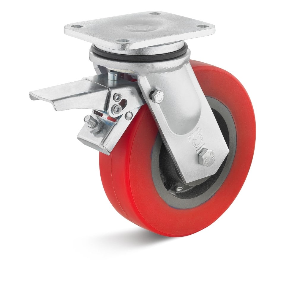 Kraftigt drejeligt hjul - elastisk PU-hjul - hjul Ø 100 til 300 mm - konstruktionshøjde 150 til 355 mm - bæreevne 300 til 1250 kg