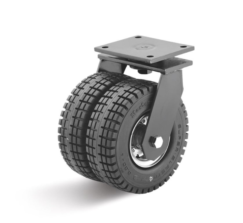 Roulette pivotante à roues jumelées très résistante - avec pneus super élastiques - Ø de la roue 250 mm - hauteur totale 305 mm - capacité de charge 260 à 520 kg