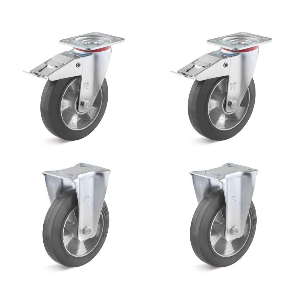 Castor set - 2 swivel and 2 fixed castors - wheel Ã˜ 125 to 200 mm - construction height 155 to 245 mm - load capacity / set 600 to 1200 kg
