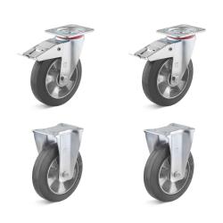 Castor set - 2 swivel and 2 fixed castors - wheel Ã˜ 125 to 200 mm - construction height 155 to 245 mm - load capacity / set 600 to 1200 kg