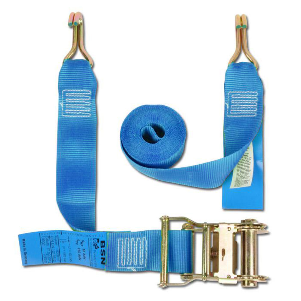Lashing strap - system 500/50 - two parts - 50 mm wide - length 1,0 to 10,0 m - color green and blue