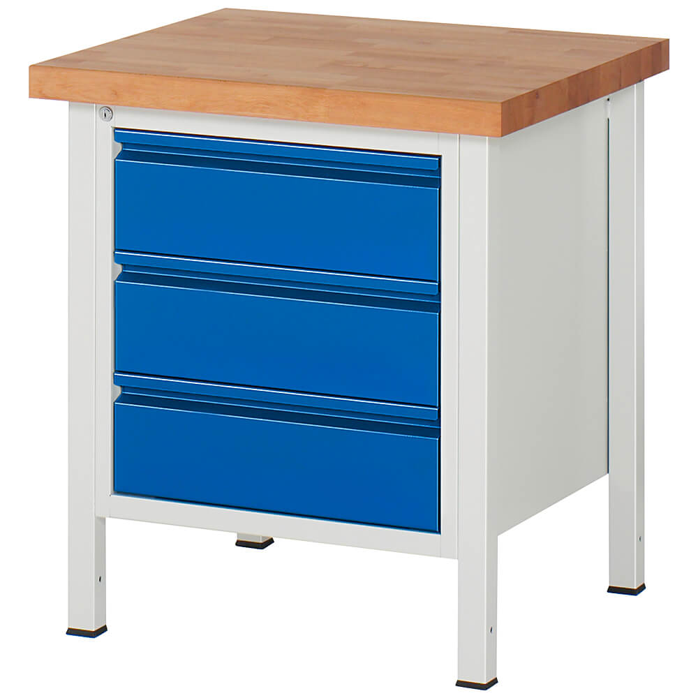 Workbench up to 1000 kg solid beech 40 mm with 3 drawers