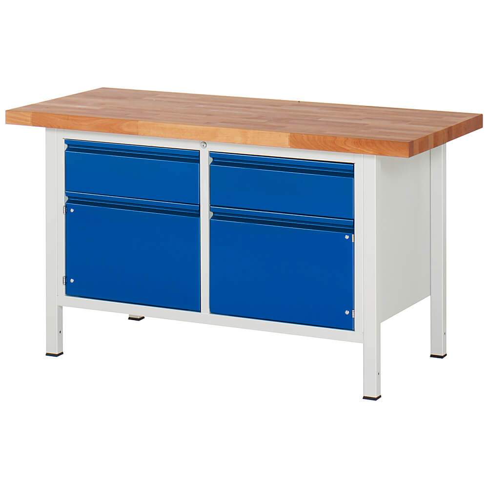 Workbench up to 1000 kg solid beech 40 mm - 2 drawers + 2 doors