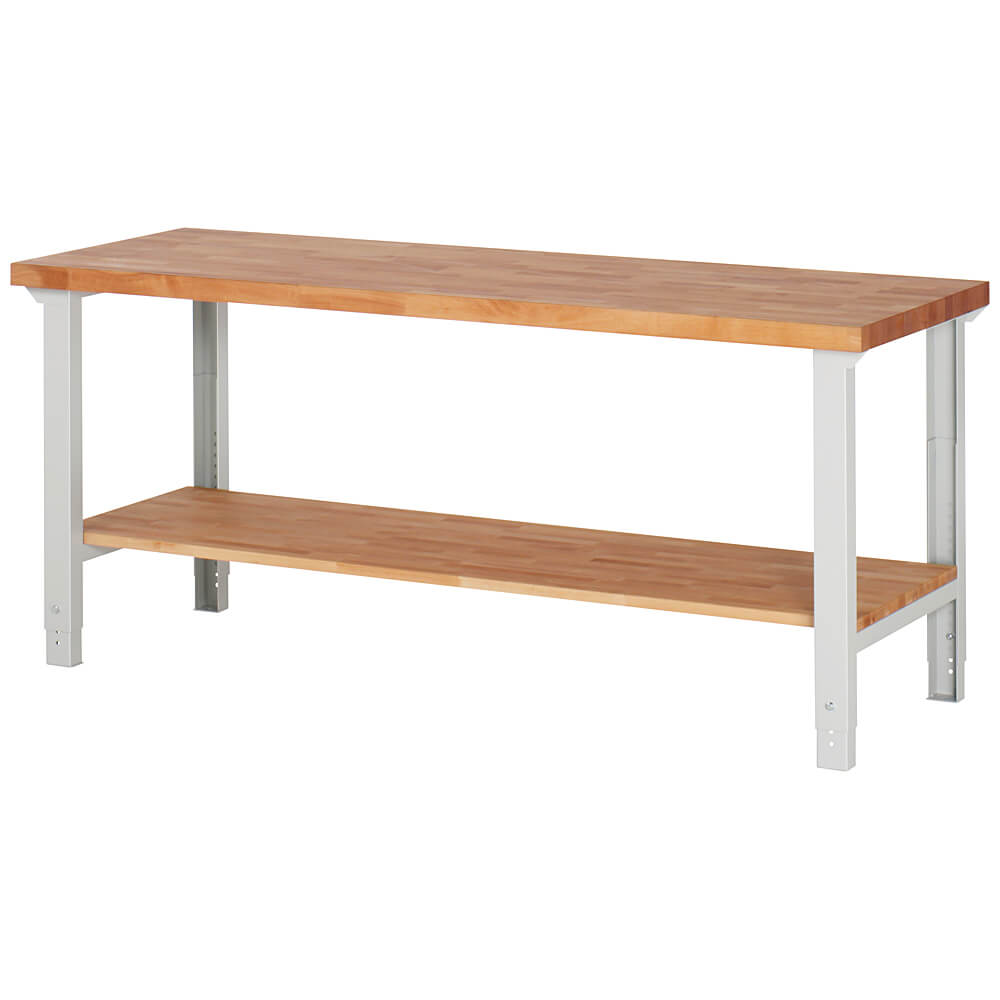 Workbench up to 750 kg solid beech 40mm - with shelf - adjustable working height
